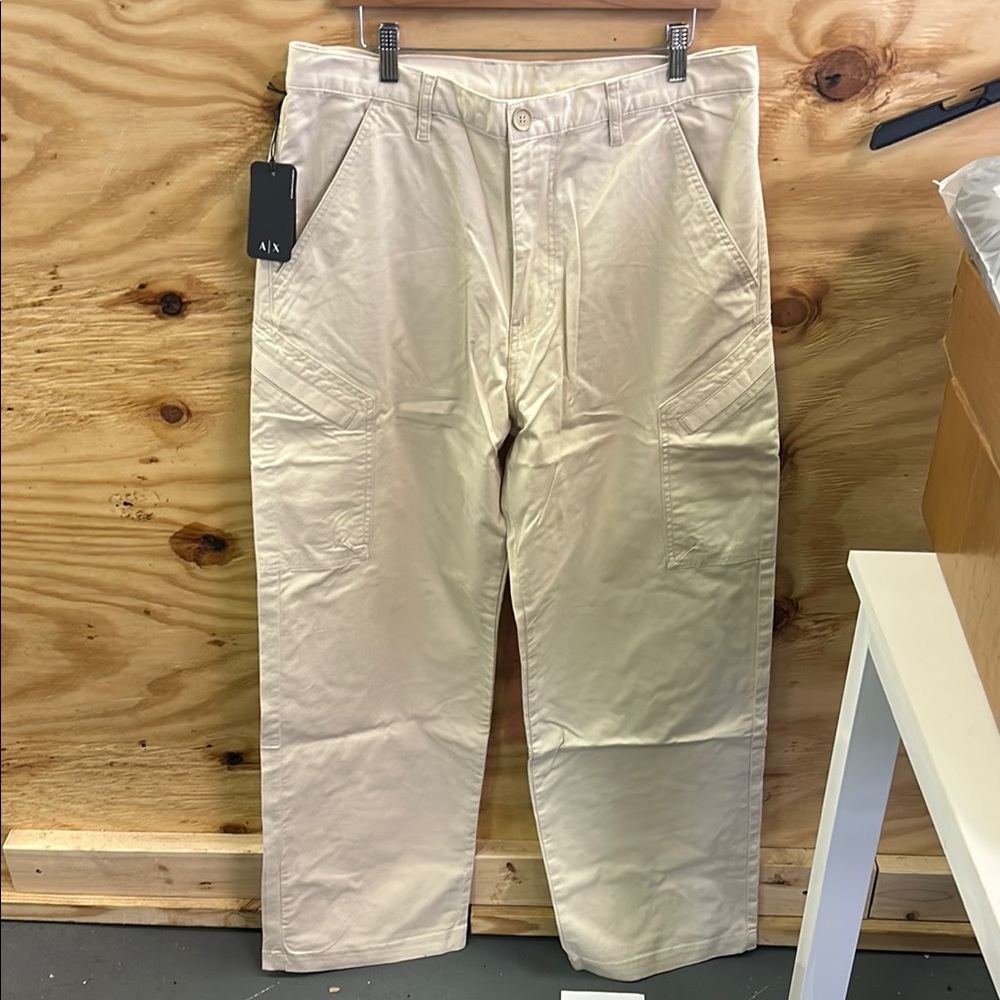 Armani Exchange Cream Cargo Pants with Textured Finish